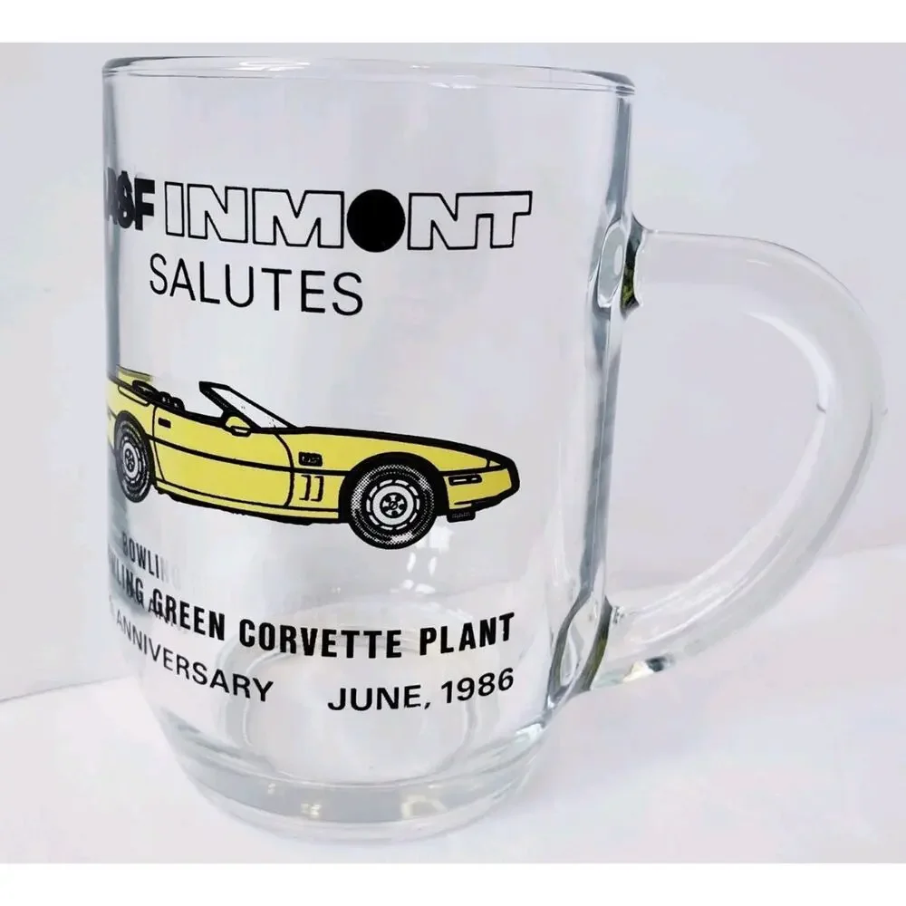 Vintage 1986 Corvette‎ Plant 5th Anniversary Glass Mug Bowling Green, KY 10 oz
